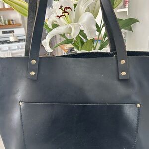 Portland leather goods medium Black Leather Tote Bag